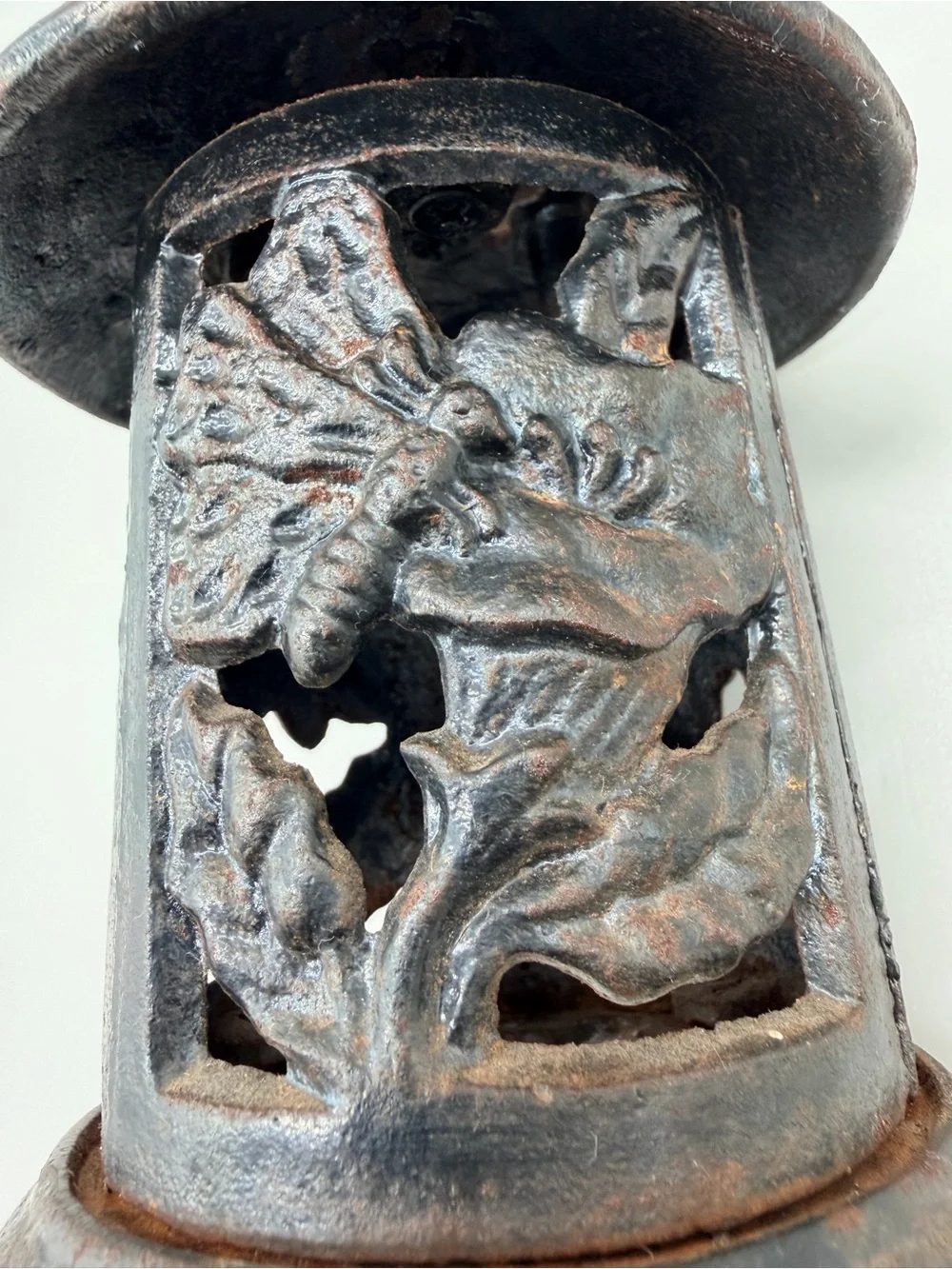 Vintage Japanese Cast Iron Pagoda Lantern Butterfly Whimsigoth MCM Garden 6.5